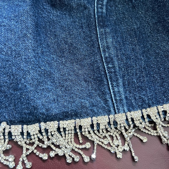 Altar'd State Blue Denim Crop Top with rhinestone Fringe - Picture 10 of 12